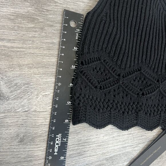 House of Harlow 1960 black Crop Top only Crochet ribbed v-neck Knit NWT XS - Picture 4 of 6